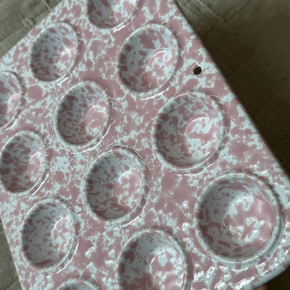 Crow Canyon Mini Muffin Pan, Pink Marble Cottage Core Rare
